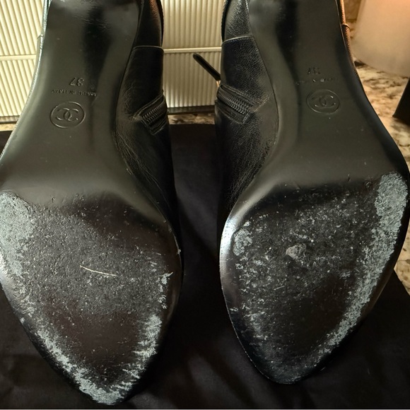 CHANEL Black Leather ankle Boots with Gold Accents - Picture 6 of 9